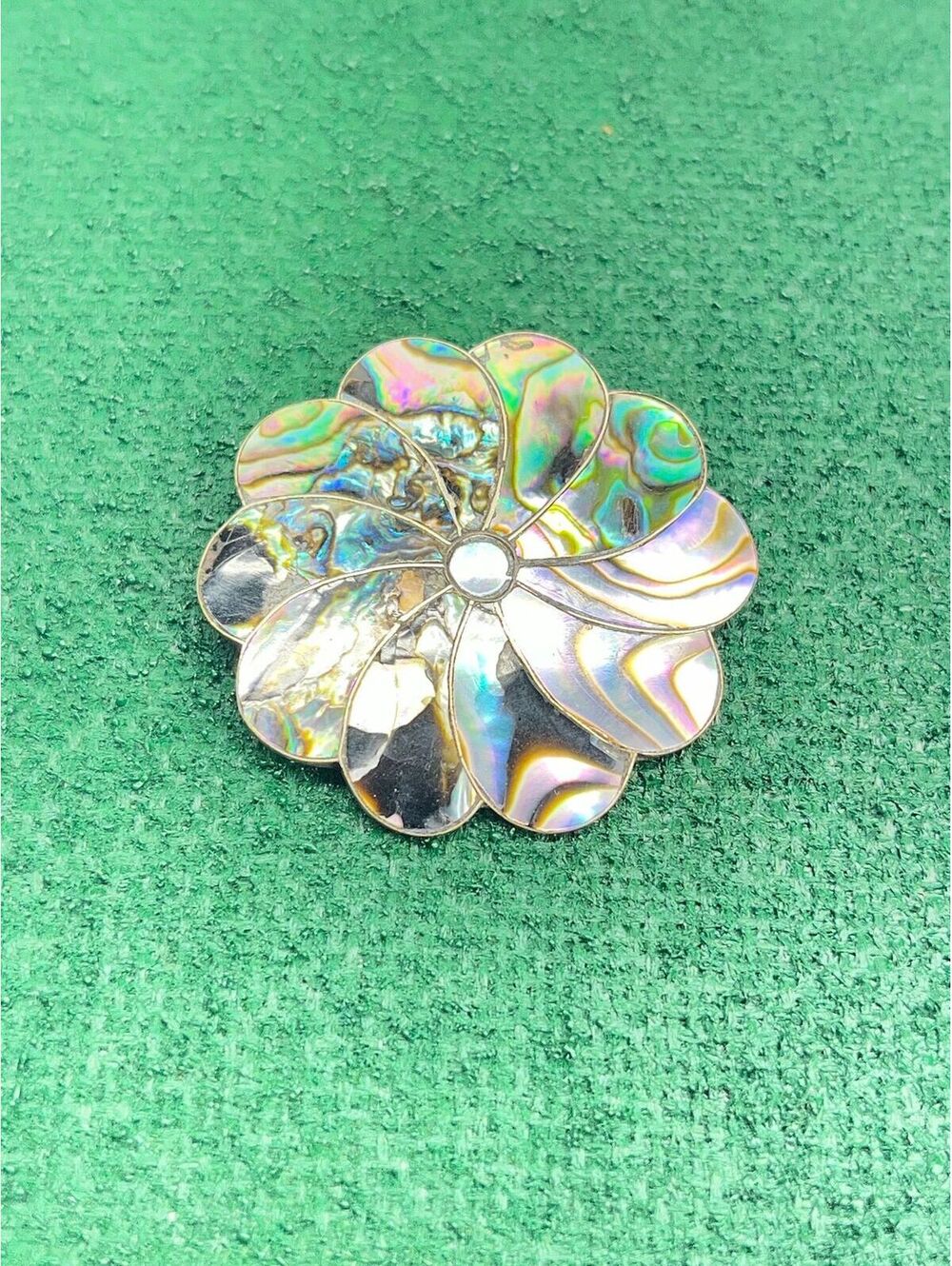#139 Taxco Sterling Abalone Inlay Floral Brooch Pendant Pinwheel Design (Tested)